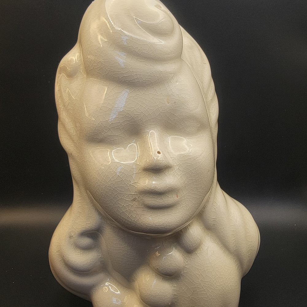 Vintage Cream Ceramic Lady Head Vase